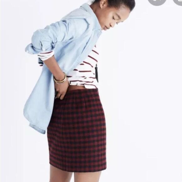 NWT Madewell Buffalo Check Upstate Skirt / DARK CABERNET WOOL F8627 - Size 10 - Picture 2 of 8